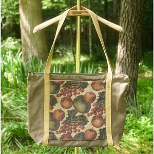 Vintage 90s Handmade Medieval Fruit Tapestry Tote Bag